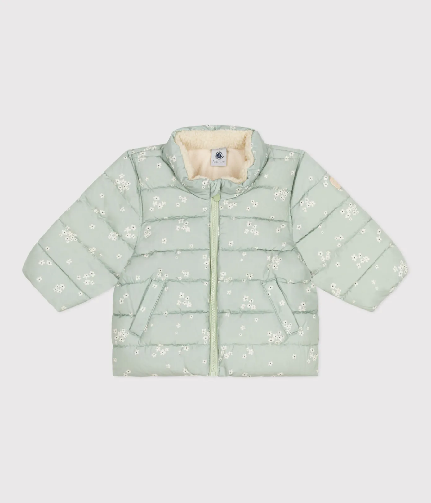 Petit Bateau Jacken, Anoraks*Gemusterte Baby-Winterjacke mit einrollbarer Kapuze grün HERBIER/weiss MULTICO