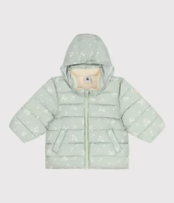 Petit Bateau Jacken, Anoraks*Gemusterte Baby-Winterjacke mit einrollbarer Kapuze grün HERBIER/weiss MULTICO