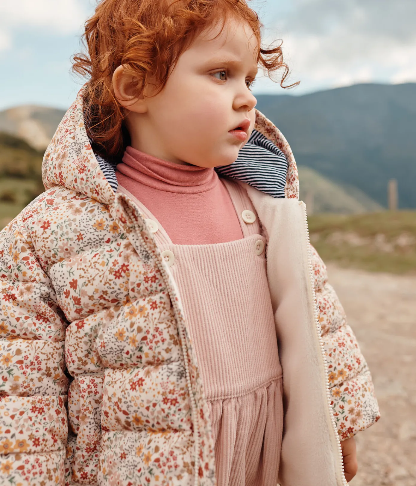 Petit Bateau Jacken, Anoraks*Gemusterte Baby-Winterjacke mit Kapuze weiss AVALANCHE/ MULTICO