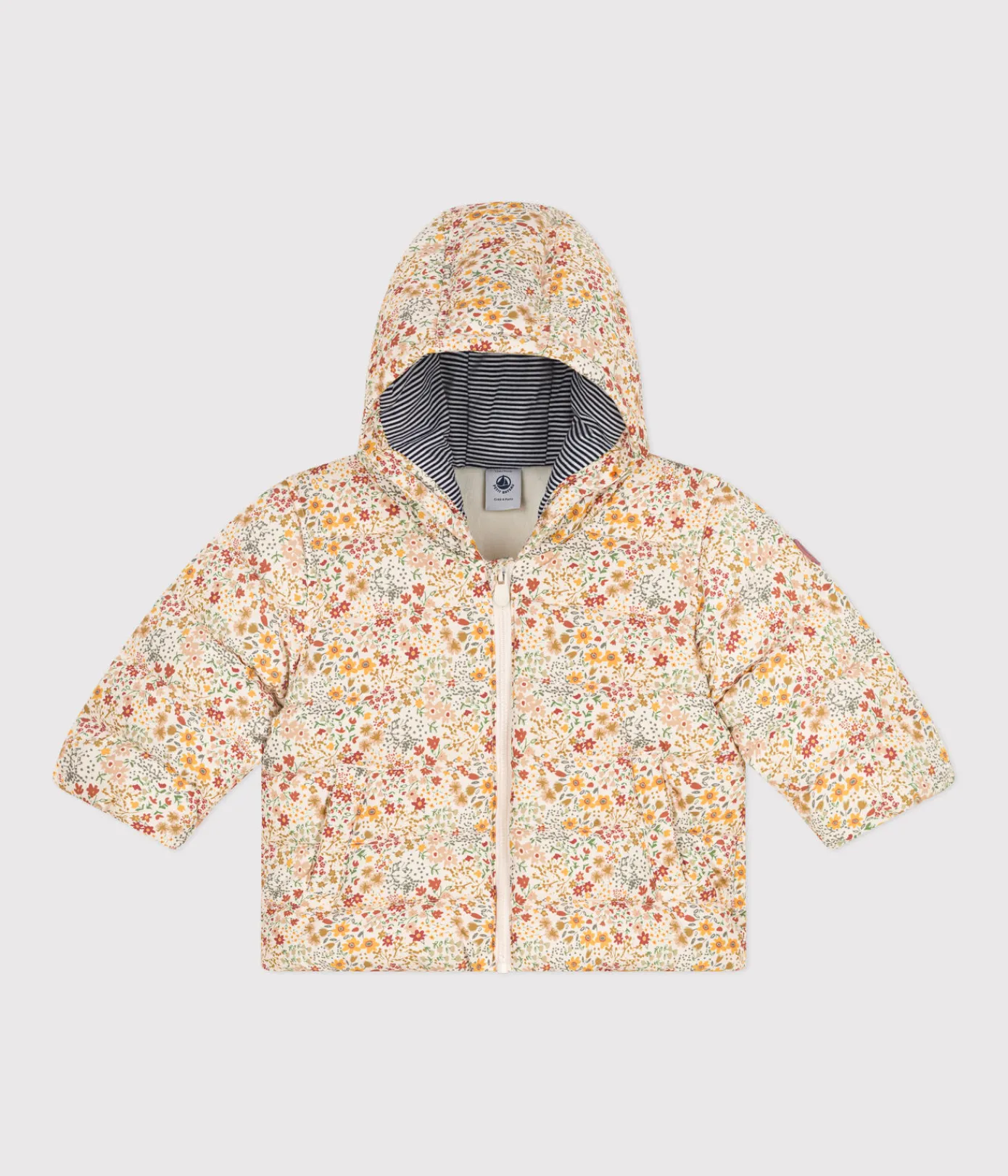 Petit Bateau Jacken, Anoraks*Gemusterte Baby-Winterjacke mit Kapuze weiss AVALANCHE/ MULTICO