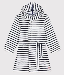 Petit Bateau Heim- Und Badetextilien|Heim- Und Badetextilien*Gestreifter Bademantel aus Frottee für kleine Mädchen/kleine Jungen weiss LAIT/blau MEDIEVAL