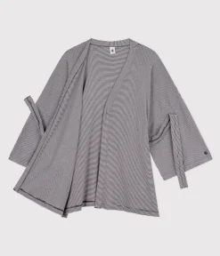 Petit Bateau Homewear|Streifenshirts, Pullover, Cardigans*Gestreifter Kimono für Damen blau SMOKING/weiss MARSHMALLOW