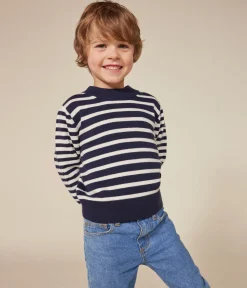 Petit Bateau Sweatshirts, Pullover, Cardigans*Gestreifter Kinderpullover aus Wolle und Baumwolle blau SMOKING/weiss MARSHMALLOW