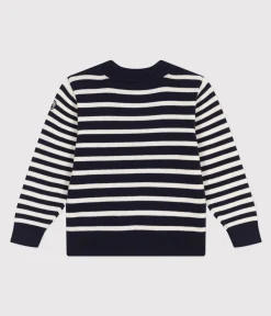 Petit Bateau Sweatshirts, Pullover, Cardigans*Gestreifter Kinderpullover aus Wolle und Baumwolle blau SMOKING/weiss MARSHMALLOW