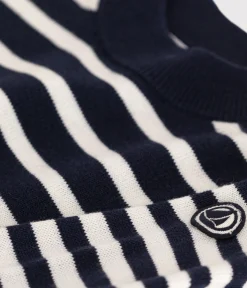 Petit Bateau Sweatshirts, Pullover, Cardigans*Gestreifter Kinderpullover aus Wolle und Baumwolle blau SMOKING/weiss MARSHMALLOW