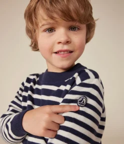 Petit Bateau Sweatshirts, Pullover, Cardigans*Gestreifter Kinderpullover aus Wolle und Baumwolle blau SMOKING/weiss MARSHMALLOW