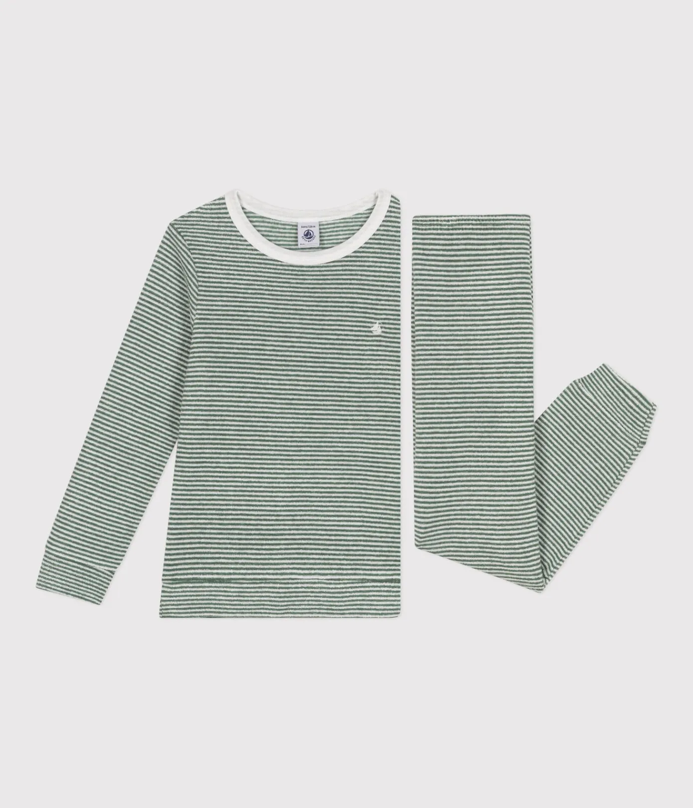 Petit Bateau Schlafanzüge, Pyjamas|Schlafanzüge, Nachthemden*Gestreifter Kinder-Pyjama aus aufgerautem Molton CROCO/ MARSHMALLOW