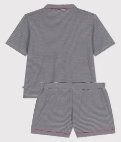 Petit Bateau Schlafanzüge, Nachthemden*Gestreifter kurzer Damen-Schlafanzug aus Baumwolle mit Knöpfen blau SMOKING/weiss MARSHMALLOW