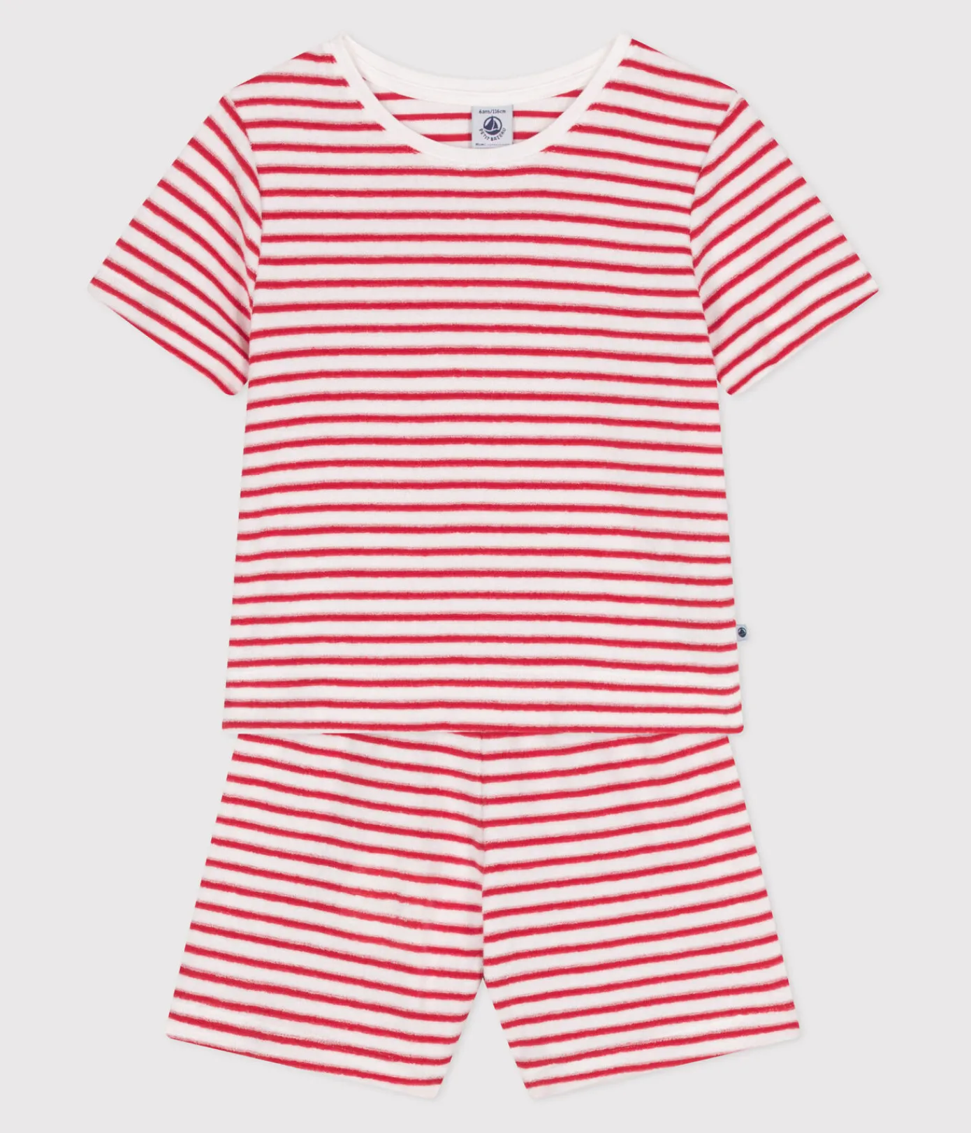 Petit Bateau Schlafanzüge, Pyjamas|Schlafanzüge, Nachthemden*Gestreifter kurzer Kinder-Schlafanzug aus Frottee-Baumwolle ROT MARSHMALLOW/ SPI