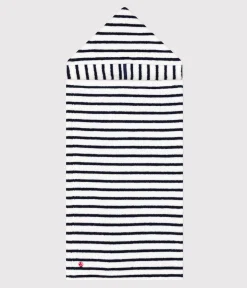 Petit Bateau Badetücher, Badecapes​*Gestreiftes Baby-Badecape aus Frottee weiss LAIT/blau MEDIEVAL