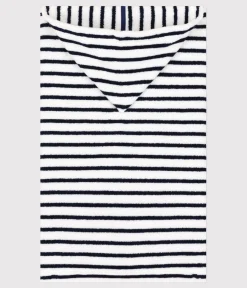 Petit Bateau Badetücher, Badecapes*Gestreiftes Baby-Badecape aus Frottee weiss LAIT/blau MEDIEVAL