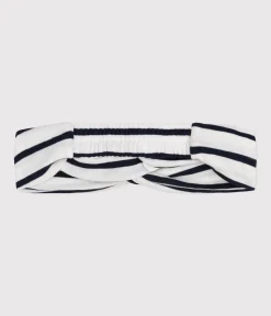 Petit Bateau Accessoires, Sonnenhüte, Caps*Gestreiftes Baby-Haarband aus Baumwolle für Mädchen weiss MARSHMALLOW/blau SMOKING