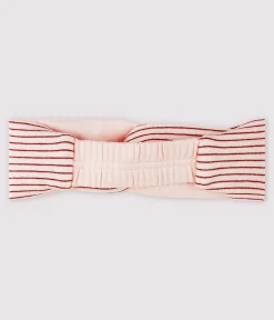 Petit Bateau Accessoires, Sonnenhüte, Caps*Gestreiftes Baby-Haarband aus doppelt gewirkter Baumwolle Mädchen rosa FLEUR/rosa COPPER