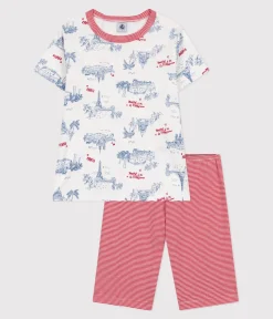 Petit Bateau Schlafanzüge, Pyjamas|Schlafanzüge, Nachthemden*Halblanger Kinder-Kurzpyjama aus Baumwolle mit Paris-Motiven weiss MARSHMALLOW/weiss MULTICO