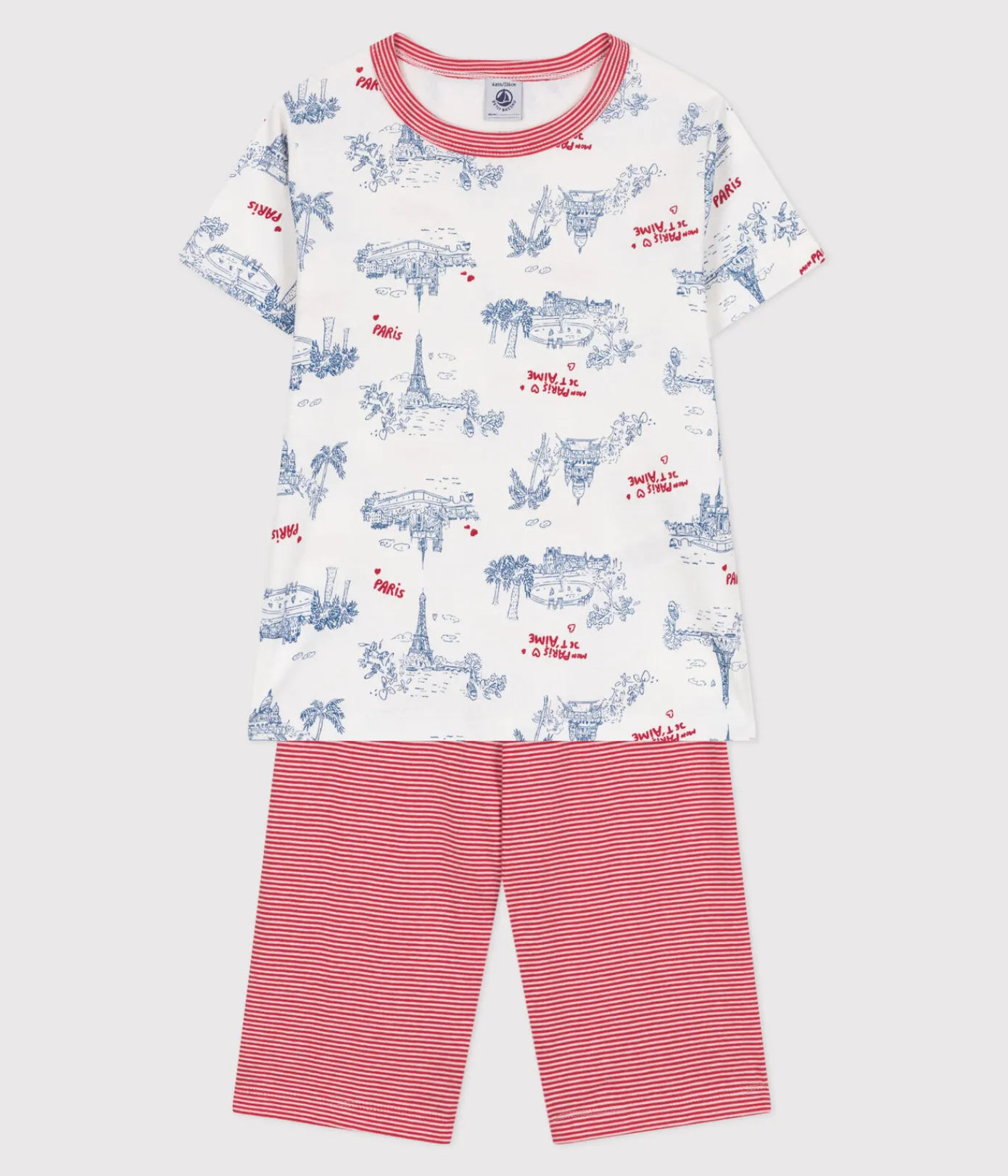 Petit Bateau Schlafanzüge, Pyjamas|Schlafanzüge, Nachthemden*Halblanger Kinder-Kurzpyjama aus Baumwolle mit Paris-Motiven weiss MARSHMALLOW/weiss MULTICO