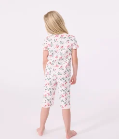 Petit Bateau Schlafanzüge, Nachthemden*Kinder Capri-Pyjama aus Baumwolle mit Blumenmuster rosa FLEUR/weiss MULTICO