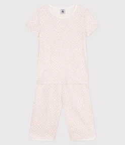 Petit Bateau Schlafanzüge, Nachthemden*Kinder Capri-Pyjama aus Baumwolle mit Blumenmuster MARSHMALLOW/ PANTY