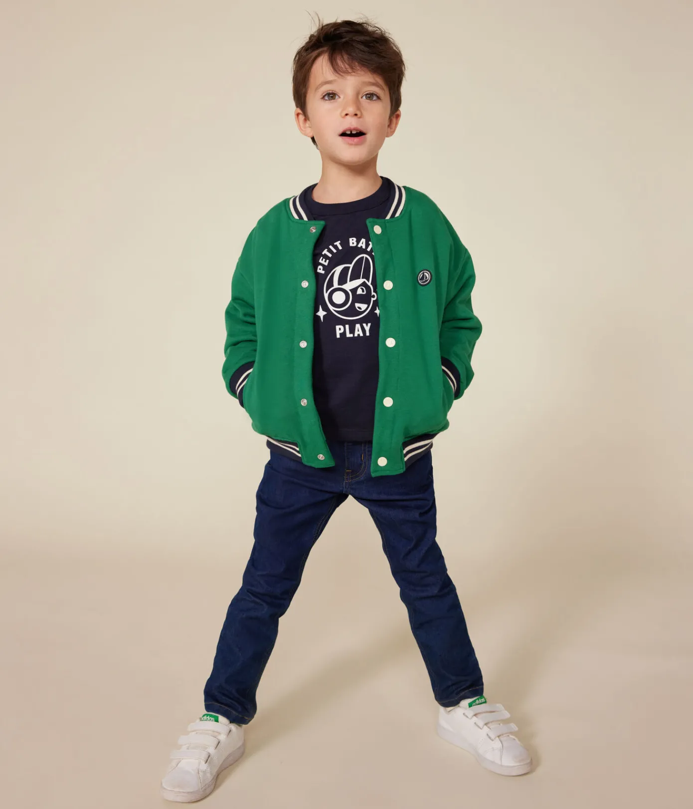 Petit Bateau Mäntel, Jacken, Regenjacken*Kinder College-Jacke aus Molton und Sherpa für Jungen grün JARDIN
