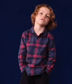 Petit Bateau T-Shirts, Poloshirts, Hemden*Kinder Hemd aus Baumwoll-Flanell mit Karomuster für Jungen blau SMOKING/weiss MULTICO