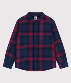 Petit Bateau T-Shirts, Poloshirts, Hemden*Kinder Hemd aus Baumwoll-Flanell mit Karomuster für Jungen blau SMOKING/weiss MULTICO