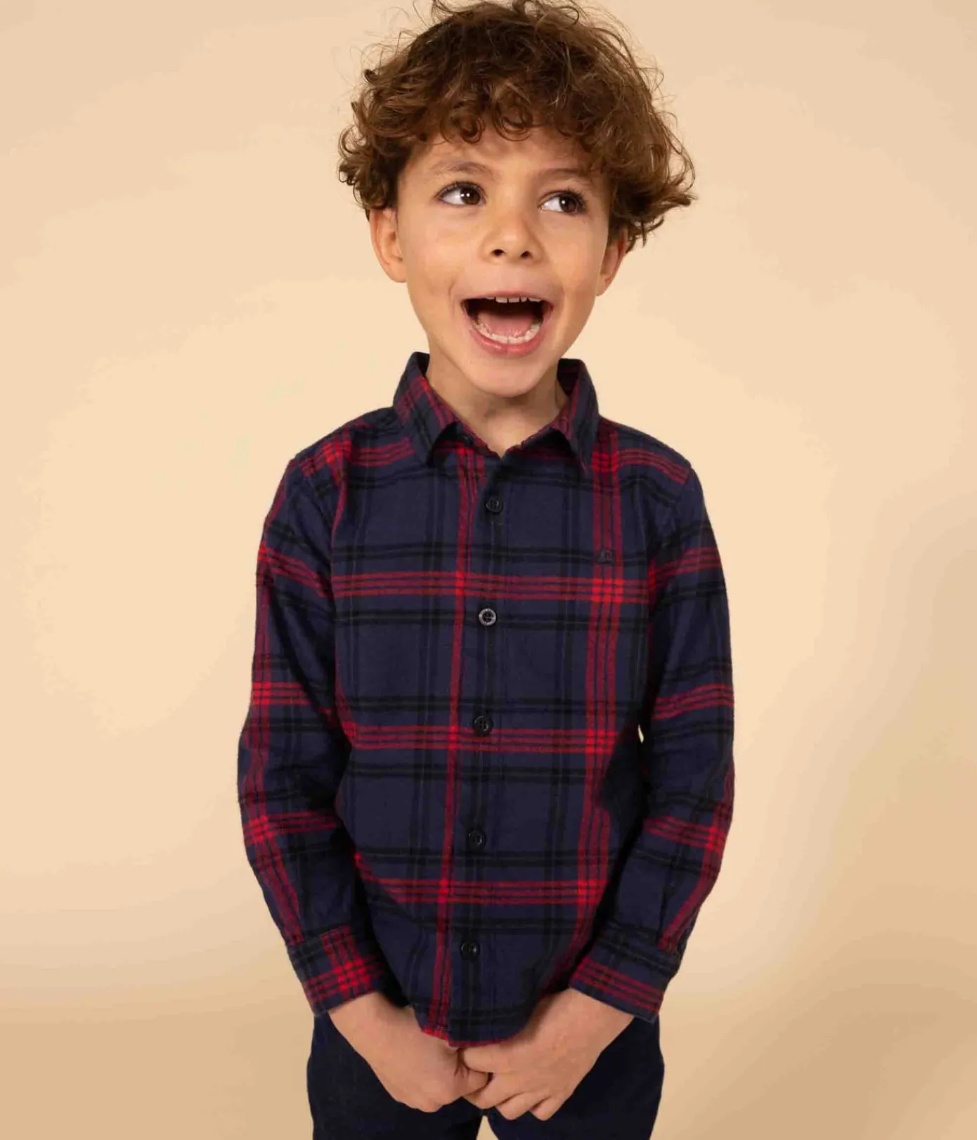 Petit Bateau T-Shirts, Poloshirts, Hemden*Kinder Hemd aus Baumwoll-Flanell mit Karomuster für Jungen blau SMOKING/weiss MULTICO