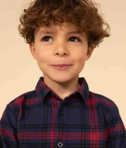 Petit Bateau T-Shirts, Poloshirts, Hemden*Kinder Hemd aus Baumwoll-Flanell mit Karomuster für Jungen blau SMOKING/weiss MULTICO