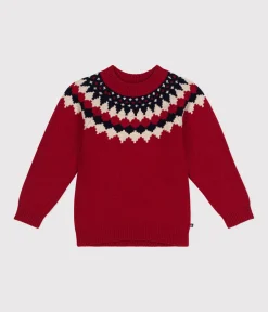 Petit Bateau Sweatshirts, Pullover, Cardigans*Kinder Jacquard-Pullover aus Wolle und Baumwolle für Jungen ROT STOP/ MULTICO