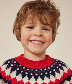 Petit Bateau Sweatshirts, Pullover, Cardigans*Kinder Jacquard-Pullover aus Wolle und Baumwolle für Jungen ROT STOP/ MULTICO