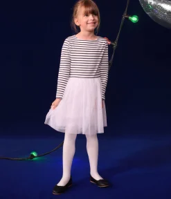 Petit Bateau Kleider, Röcke*Kinder Kleid aus Doppeljersey und Tüll für Mädchen weiss MARSHMALLOW/weiss MULTICO