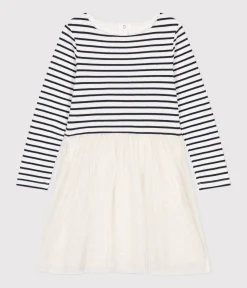 Petit Bateau Kleider, Röcke*Kinder Kleid aus Doppeljersey und Tüll für Mädchen weiss MARSHMALLOW/weiss MULTICO