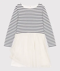 Petit Bateau Kleider, Röcke*Kinder Kleid aus Doppeljersey und Tüll für Mädchen weiss MARSHMALLOW/weiss MULTICO