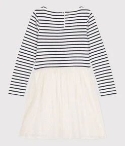 Petit Bateau Kleider, Röcke*Kinder Kleid aus Doppeljersey und Tüll für Mädchen weiss MARSHMALLOW/weiss MULTICO