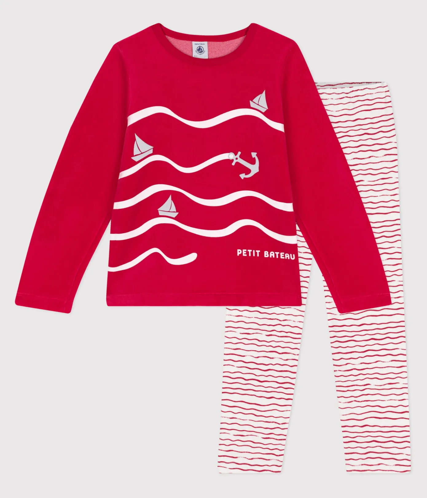 Petit Bateau Schlafanzüge, Nachthemden*Kinder Pyjama aus Nicki ROT/ MULTICO