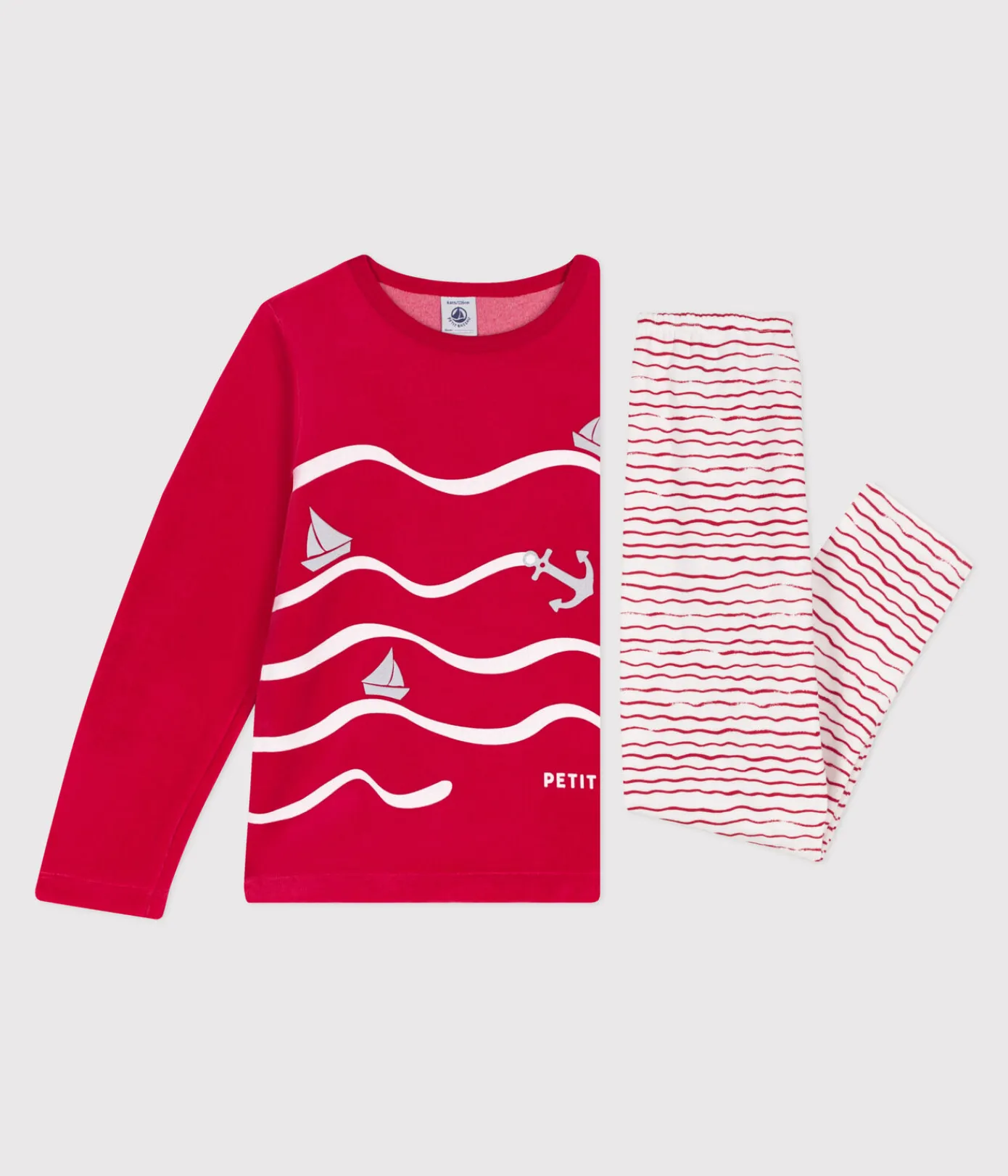 Petit Bateau Schlafanzüge, Nachthemden*Kinder Pyjama aus Nicki ROT/ MULTICO