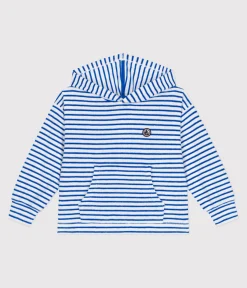 Petit Bateau Sweatshirts, Pullover, Cardigans*Kinder Unisex-Kapuzensweatshirt aus Baumwoll-Frottee mit Streifen blau MARSHMALLOW/ PORCELANA