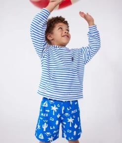 Petit Bateau Sweatshirts, Pullover, Cardigans*Kinder Unisex-Kapuzensweatshirt aus Baumwoll-Frottee mit Streifen blau MARSHMALLOW/ PORCELANA