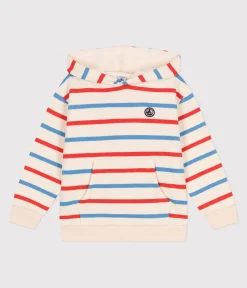 Petit Bateau Sweatshirts, Pullover, Cardigans|Sweatshirts, Pullover, Cardigans*Kinder Unisex-Kapuzensweatshirt aus Baumwolle mit Streifen weiss AVALANCHE/ MULTICO