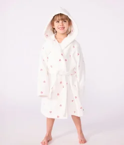 Petit Bateau Heim- Und Badetextilien|Heim- Und Badetextilien*Kinder-Bademantel aus Frottee mit bestickten Herzen weiss MARSHMALLOW/ROT TERKUIT