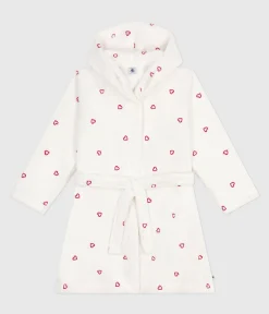 Petit Bateau Heim- Und Badetextilien|Heim- Und Badetextilien*Kinder-Bademantel aus Frottee mit bestickten Herzen weiss MARSHMALLOW/ROT TERKUIT