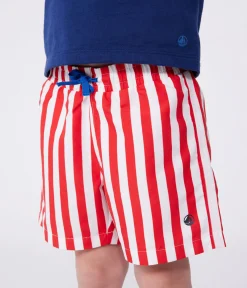 Petit Bateau Bademode, Uv-Kleidung*Kinder-Badeshorts mit Streifen ROT MARSHMALLOW/ SPI