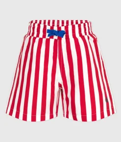 Petit Bateau Bademode, Uv-Kleidung*Kinder-Badeshorts mit Streifen ROT MARSHMALLOW/ SPI