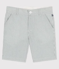Petit Bateau Shorts, Jeans, Hosen*Kinder-Bermudashorts aus Baumwolle mit Streifen weiss MARSHMALLOW/blau BRUT