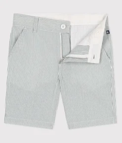 Petit Bateau Shorts, Jeans, Hosen*Kinder-Bermudashorts aus Baumwolle mit Streifen weiss MARSHMALLOW/blau BRUT