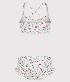 Petit Bateau Bademode, Uv-Kleidung*Kinder-Bikini mit Blumenmuster weiss MARSHMALLOW/weiss MULTICO