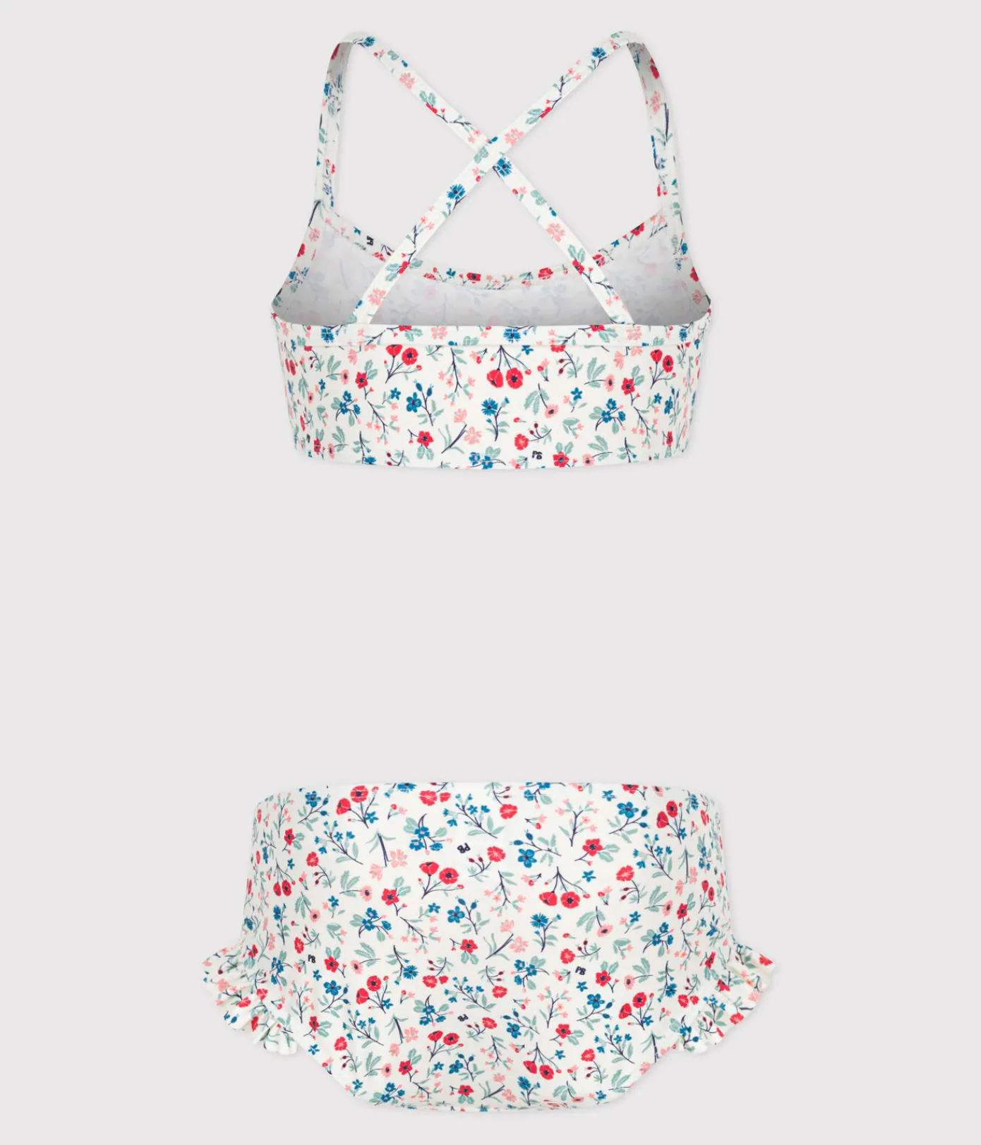 Petit Bateau Bademode, Uv-Kleidung*Kinder-Bikini mit Blumenmuster weiss MARSHMALLOW/weiss MULTICO