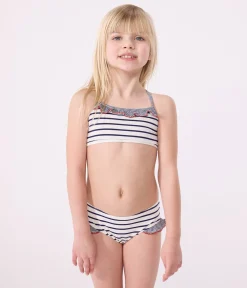 Petit Bateau Bademode, Uv-Kleidung*Kinder-Bikini mit Streifen weiss MARSHMALLOW/blau MEDIEVAL