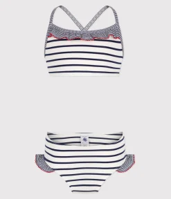 Petit Bateau Bademode, Uv-Kleidung*Kinder-Bikini mit Streifen weiss MARSHMALLOW/blau MEDIEVAL
