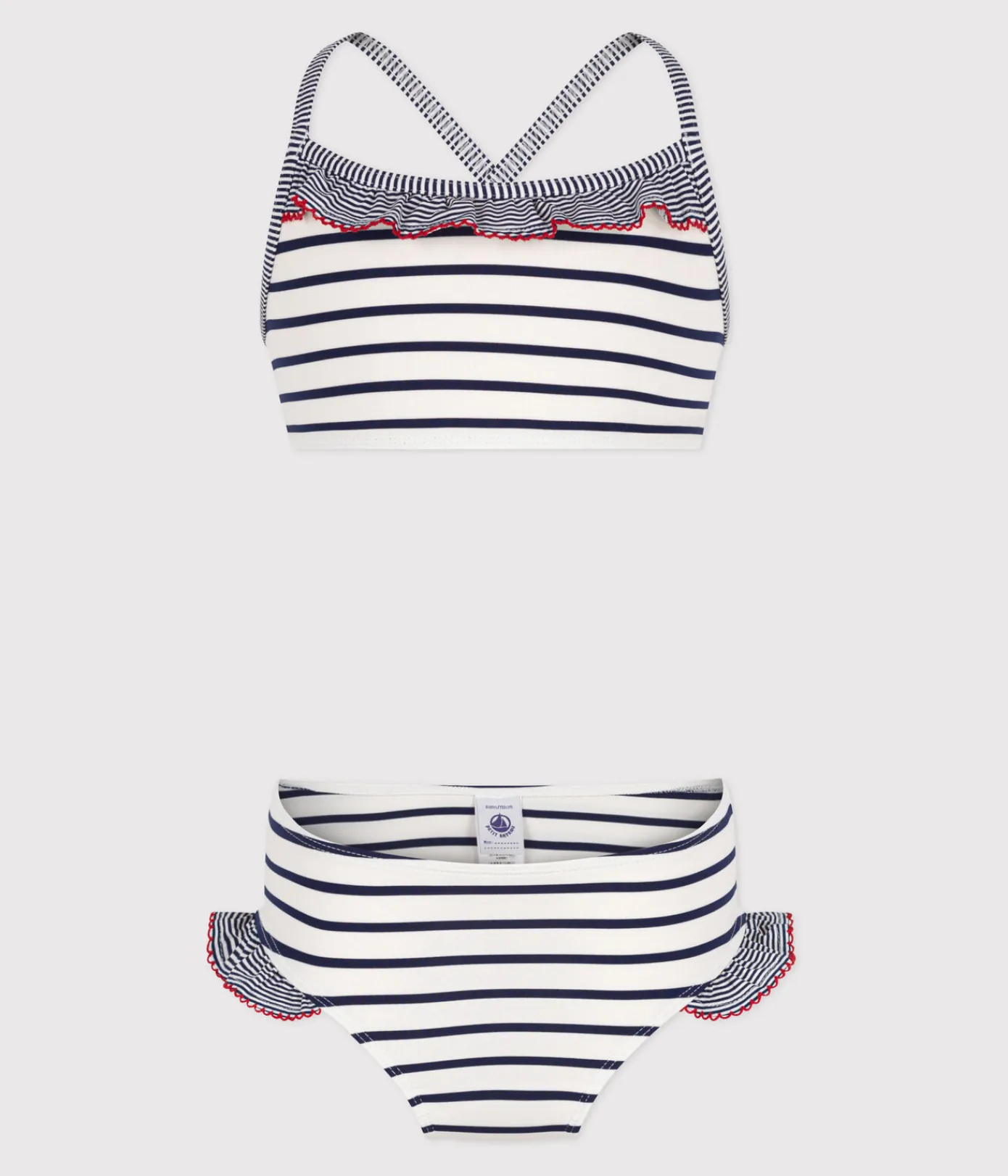 Petit Bateau Bademode, Uv-Kleidung*Kinder-Bikini mit Streifen weiss MARSHMALLOW/blau MEDIEVAL