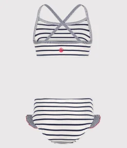 Petit Bateau Bademode, Uv-Kleidung*Kinder-Bikini mit Streifen weiss MARSHMALLOW/blau MEDIEVAL