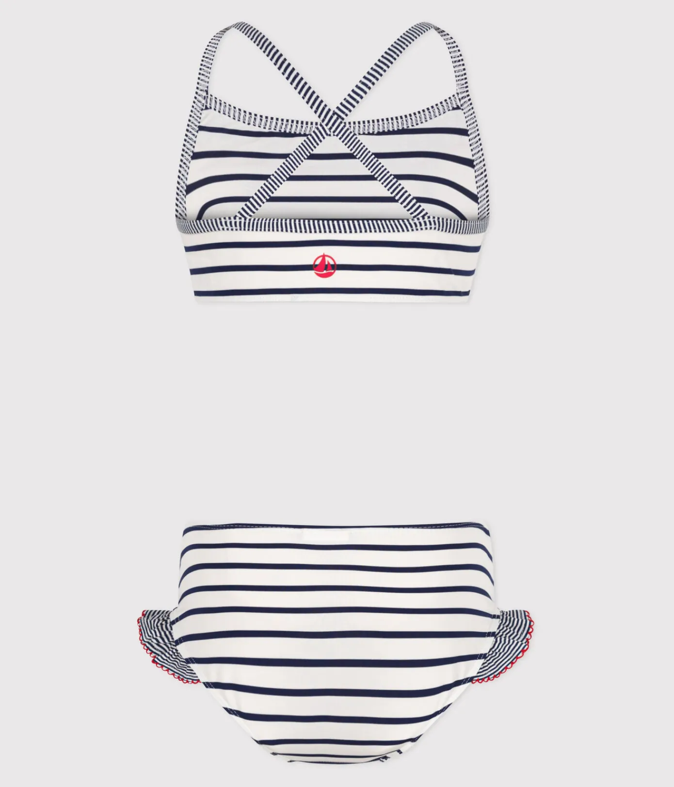Petit Bateau Bademode, Uv-Kleidung*Kinder-Bikini mit Streifen weiss MARSHMALLOW/blau MEDIEVAL